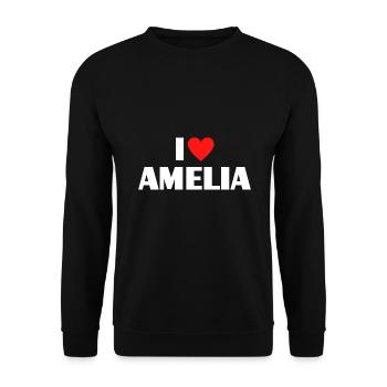 I love Amelia Rotes Herz Liebe Fan Geschenk - Unisex Pullover - Schwarz - Vorne - Alina (178cm) & Michal (187cm)