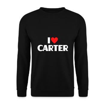 I love Carter Rotes Herz Liebe Fan Geschenk - Unisex Pullover - Schwarz - Vorne - Alina (178cm) & Michal (187cm)