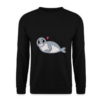 Seehund Robben Baby als Geschenk für Kids - Unisex Pullover - Schwarz - Vorne - Alina (178cm) & Michal (187cm)