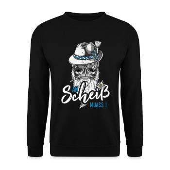 An Scheiß muass i Grantler Bayern Dialekt Lausbua - Unisex Pullover - Schwarz - Vorne - Alina (178cm) & Michal (187cm)