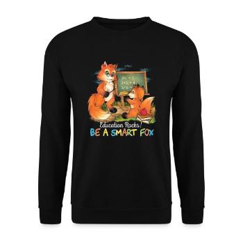 Education Rocks! Be a smart Fox - gift idea - Unisex Sweatshirt - black - Front - Alina (178cm) & Michal (187cm)