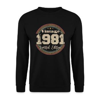 1981 Retro Vintage Geburtstag geboren in - 1981 - Unisex Pullover - Schwarz - Vorne - Alina (178cm) & Michal (187cm)