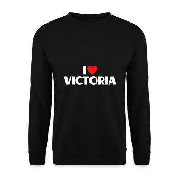 I love Victoria Rotes Herz Liebe Fan Geschenk - Unisex Pullover - Schwarz - Vorne - Alina (178cm) & Michal (187cm)