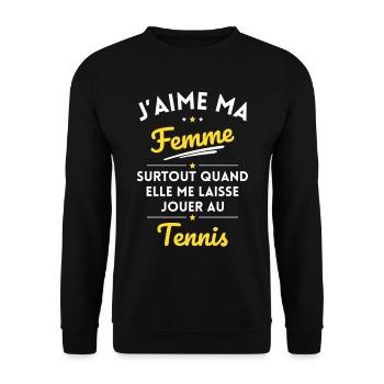 J'aime ma femme quand me laisse jouer au Tennis - Sweat-shirt Unisexe - noir - Devant - Alina (178cm) & Michal (187cm)