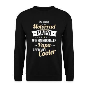 Motorradfahrender Papa wie normaler Papa cooler - Unisex Pullover - Schwarz - Vorne - Alina (178cm) & Michal (187cm)