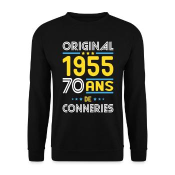 Anniversaire 70 ans - Original 1955 - Conneries - Sweat-shirt Unisexe - noir - Devant - Alina (178cm) & Michal (187cm)
