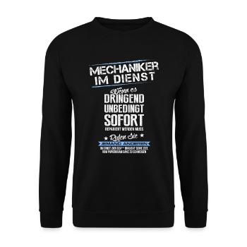 Mechaniker: Rufen Sie jemand Anderen! Geschenk - Unisex Pullover - Schwarz - Vorne - Alina (178cm) & Michal (187cm)