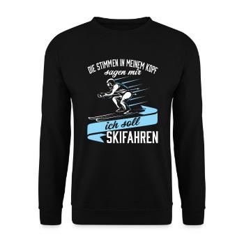 Ich soll Skifahren - Unisex Pullover - Schwarz - Vorne - Alina (178cm) & Michal (187cm)