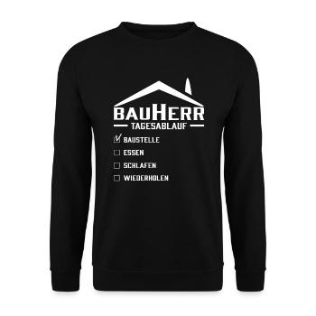 Bauherr Tagesablauf - Unisex Pullover - Schwarz - Vorne - Alina (178cm) & Michal (187cm)