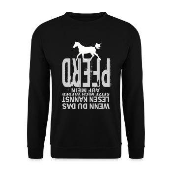 Pferd Lustiger Spruch Wenn du das Lesen Kannst - Unisex Pullover - Schwarz - Vorne - Alina (178cm) & Michal (187cm)