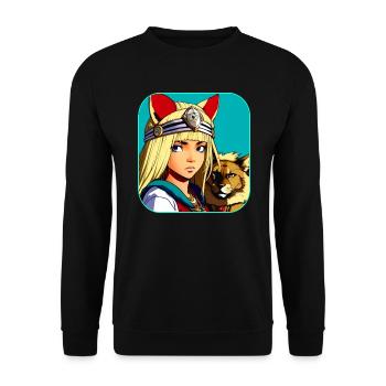 Cool Anime Manga Girl with Lion - Unisex Sweatshirt - black - Front - Alina (178cm) & Michal (187cm)