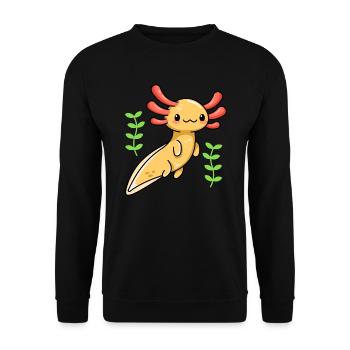 Goldener Albino Axolotl Design für Axolotl Fans - Unisex Pullover - Schwarz - Vorne - Alina (178cm) & Michal (187cm)