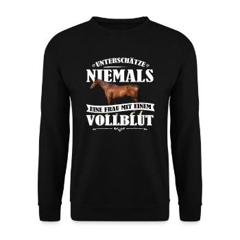 Vollblut Pferde Shirt-UNF - Unisex Pullover - Schwarz - Vorne - Alina (178cm) & Michal (187cm)