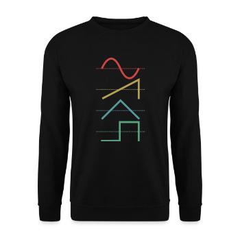 Vintage Analog Synthesizer Techno Waveform - Synth - Unisex Pullover - Schwarz - Vorne - Alina (178cm) & Michal (187cm)