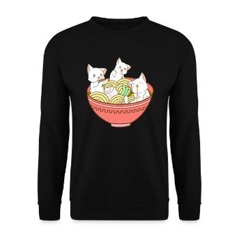Kawaii Anime Cat Japanese Ramen Noodles - Cute - Unisex Sweatshirt - black - Front - Alina (178cm) & Michal (187cm)