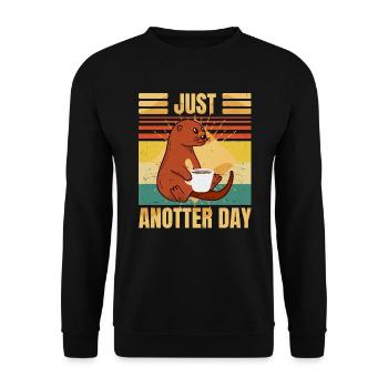 Funny Otter – Just Anotter Day - Retro Coffee - Unisex Sweatshirt - black - Front - Alina (178cm) & Michal (187cm)