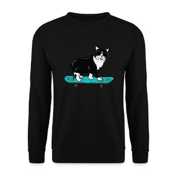 Funny Cat Skateboarding - Unisex Sweatshirt - black - Front - Alina (178cm) & Michal (187cm)