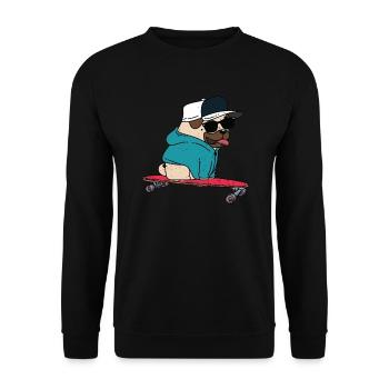 Funny Pug Skateboarding - Unisex Sweatshirt - black - Front - Alina (178cm) & Michal (187cm)