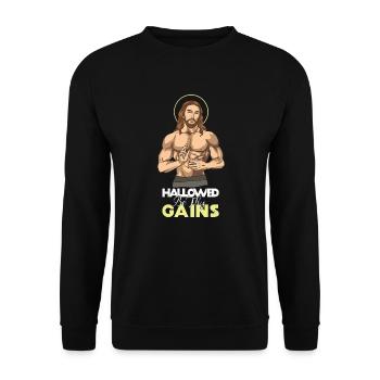 Hallowed Be Thy Gains Jesus Weight Lifting Workout - Sweat-shirt Unisexe - noir - Devant - Alina (178cm) & Michal (187cm)
