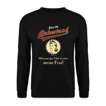 BD - bin im Ruhestand - mein einziger Chef ist - Unisex Pullover - Schwarz - Vorne - Alina (178cm) & Michal (187cm)