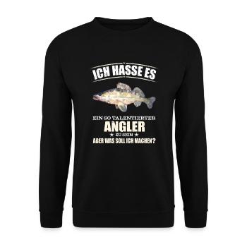 Talentierter Zanderangler - Zander - Unisex Pullover - Schwarz - Vorne - Alina (178cm) & Michal (187cm)