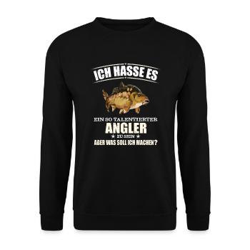 Talentierter Karpfen Angler - Unisex Pullover - Schwarz - Vorne - Alina (178cm) & Michal (187cm)