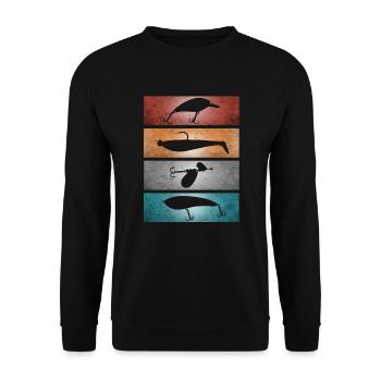 Fishing Lures - Retro Fishing Gift for Anglers - Unisex Sweatshirt - black - Front - Alina (178cm) & Michal (187cm)