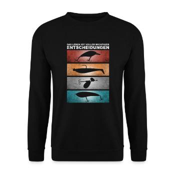 Lustiger Spruch Angeln - Retro Angelköder - Unisex Pullover - Schwarz - Vorne - Alina (178cm) & Michal (187cm)