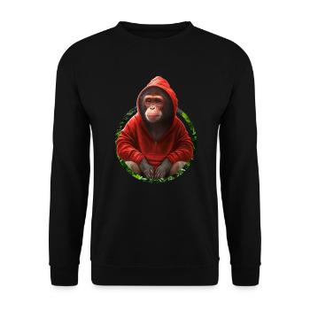 Cooler Affe Schimpanse in roter Kapuzenjacke - Unisex Pullover - Schwarz - Vorne - Alina (178cm) & Michal (187cm)