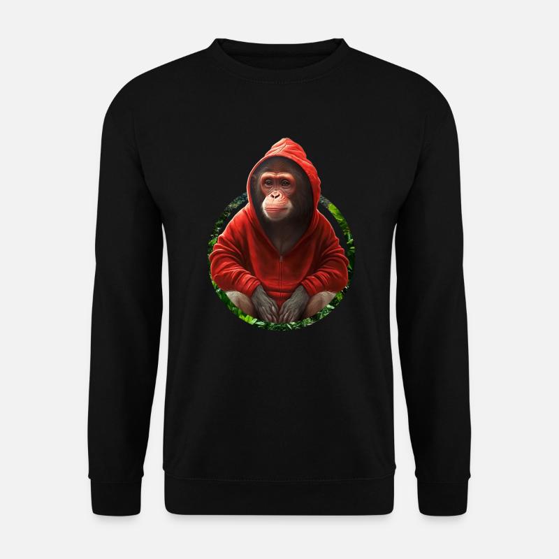 Cooler Affe Schimpanse in roter Kapuzenjacke - Unisex Pullover - Schwarz