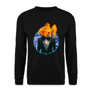 Goldfisch im Smoking im Korallenriff - Unisex Pullover - Schwarz - Vorne - Alina (178cm) & Michal (187cm)