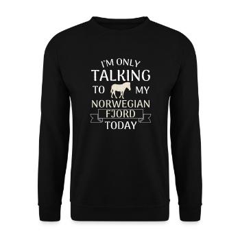 Norwegisches Fjordpferd Besitzer Lustiges Geschenk - Unisex Pullover - Schwarz - Vorne - Alina (178cm) & Michal (187cm)