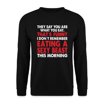 Lustiger Spruch, selbstbewusst und selbst ironie - Unisex Pullover - Schwarz - Vorne - Alina (178cm) & Michal (187cm)