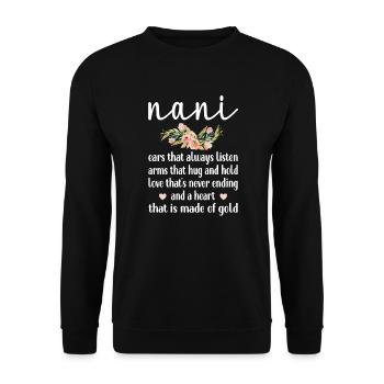 Beste Nani Oma Muttertag Geschenk Nani Großmutter - Unisex Pullover - Schwarz - Vorne - Alina (178cm) & Michal (187cm)