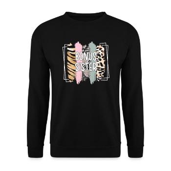 Bonus-Schwester Geschenk Beste Stiefschwester - Unisex Pullover - Schwarz - Vorne - Alina (178cm) & Michal (187cm)