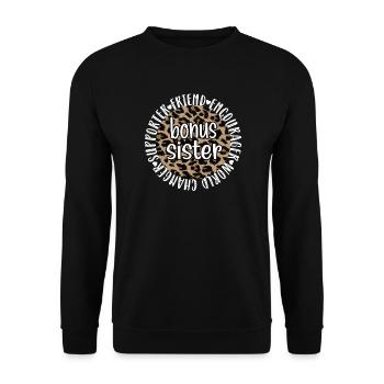 Bonus-Schwester Geschenk Beste Stiefschwester - Unisex Pullover - Schwarz - Vorne - Alina (178cm) & Michal (187cm)