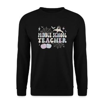 Middle School Teacher Halloween Teaching Gifts - Unisex Sweatshirt - black - Front - Alina (178cm) & Michal (187cm)