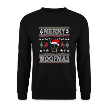 Pinscher miniature Ugly Noël Min Pin Pin Noël - Sweat-shirt Unisexe - noir - Devant - Alina (178cm) & Michal (187cm)