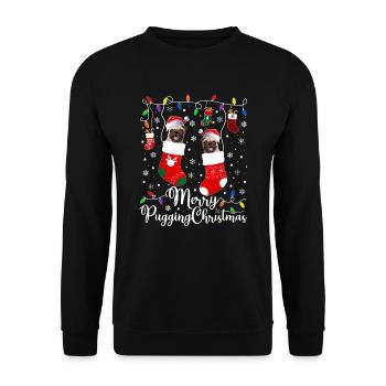 Pug Christmas Gifts Pug Xmas Party Pug Lover - Unisex Pullover - Schwarz - Vorne - Alina (178cm) & Michal (187cm)
