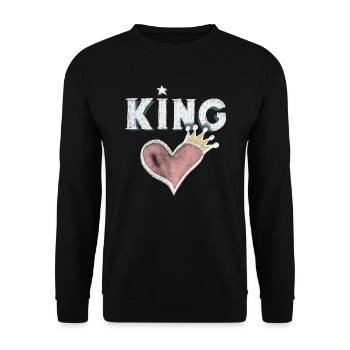 Herz König Geschenk Liebe Krone Kreide Zeichnng - Unisex Pullover - Schwarz - Vorne - Alina (178cm) & Michal (187cm)