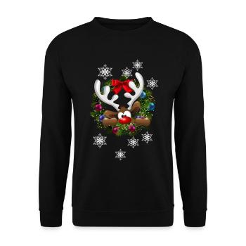 Weihnachten Rentier im Kranz - Unisex Sweatshirt - black - Front - Alina (178cm) & Michal (187cm)