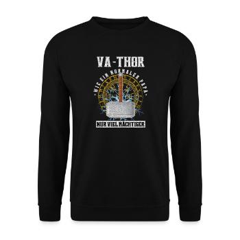 Va-Thor wie ein normaler Papa Nur viel Mächtiger - Unisex Pullover - Schwarz - Vorne - Alina (178cm) & Michal (187cm)