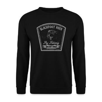 Blackfoot River Fly Fishing Montana Funny Angle - Unisex Sweatshirt - black - Front - Alina (178cm) & Michal (187cm)