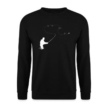 Fliegenfischen Herzschlag - Cooles Fliegenfischer - Unisex Pullover - Schwarz - Vorne - Alina (178cm) & Michal (187cm)