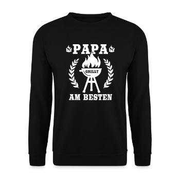 Papa grillt am besten Grillmeister Geschenkidee - Unisex Pullover - Schwarz - Vorne - Alina (178cm) & Michal (187cm)