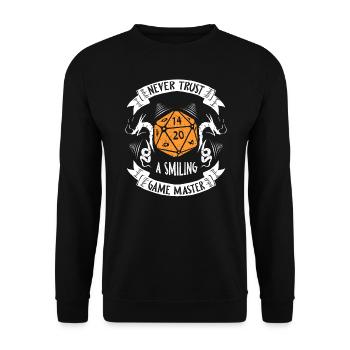 Never Trust A Smiling Game Master Tabletop RPG - Unisex Sweatshirt - black - Front - Alina (178cm) & Michal (187cm)