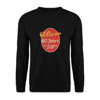 60. Geburtstag Lustiges Geschenk Oldtimer - Unisex Pullover - Schwarz - Vorne - Alina (178cm) & Michal (187cm)