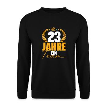 23. Hochzeitstag Titanhochzeit Geschenkidee - Unisex Pullover - Schwarz - Vorne - Alina (178cm) & Michal (187cm)