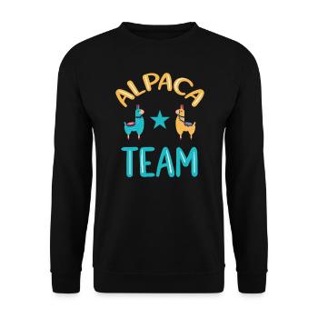 Alpaca Team Lustiges Alpaka - Unisex Pullover - Schwarz - Vorne - Alina (178cm) & Michal (187cm)