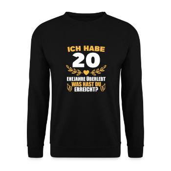 Porzellanhochzeit 20. Hochzeitstag Geschenk - Unisex Pullover - Schwarz - Vorne - Alina (178cm) & Michal (187cm)